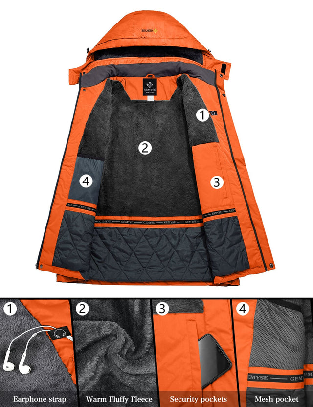 GEMYSE Men's Mountain Waterproof Ski Snow Jacket Winter Windproof Rain Jacket