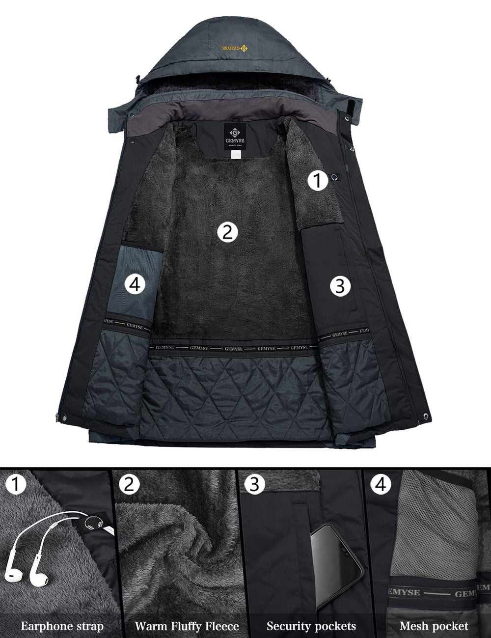 GEMYSE Men's Mountain Waterproof Ski Snow Jacket Winter Windproof Rain Jacket