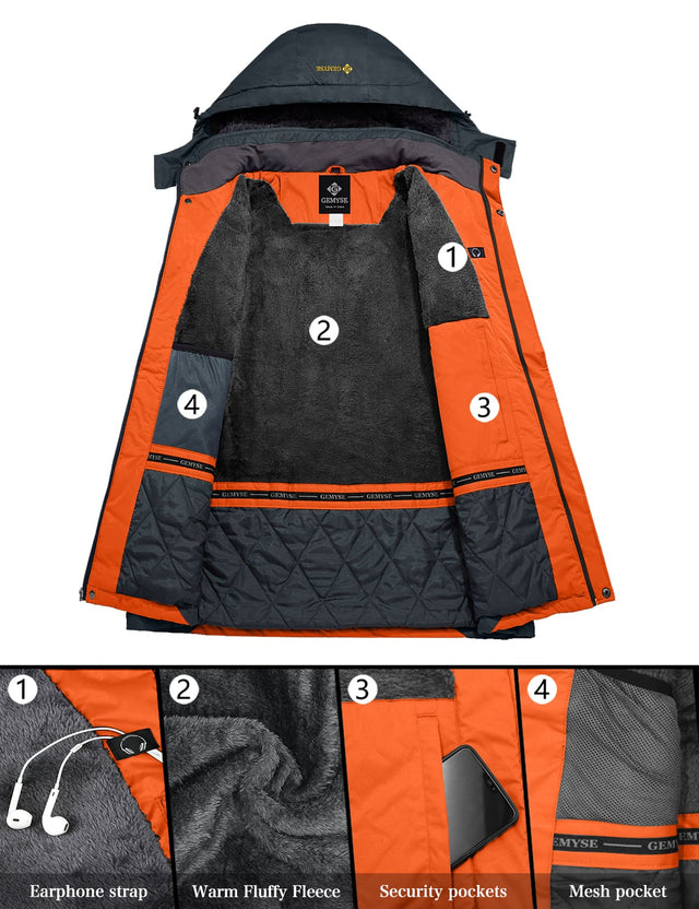 GEMYSE Men's Mountain Waterproof Ski Snow Jacket Winter Windproof Rain Jacket