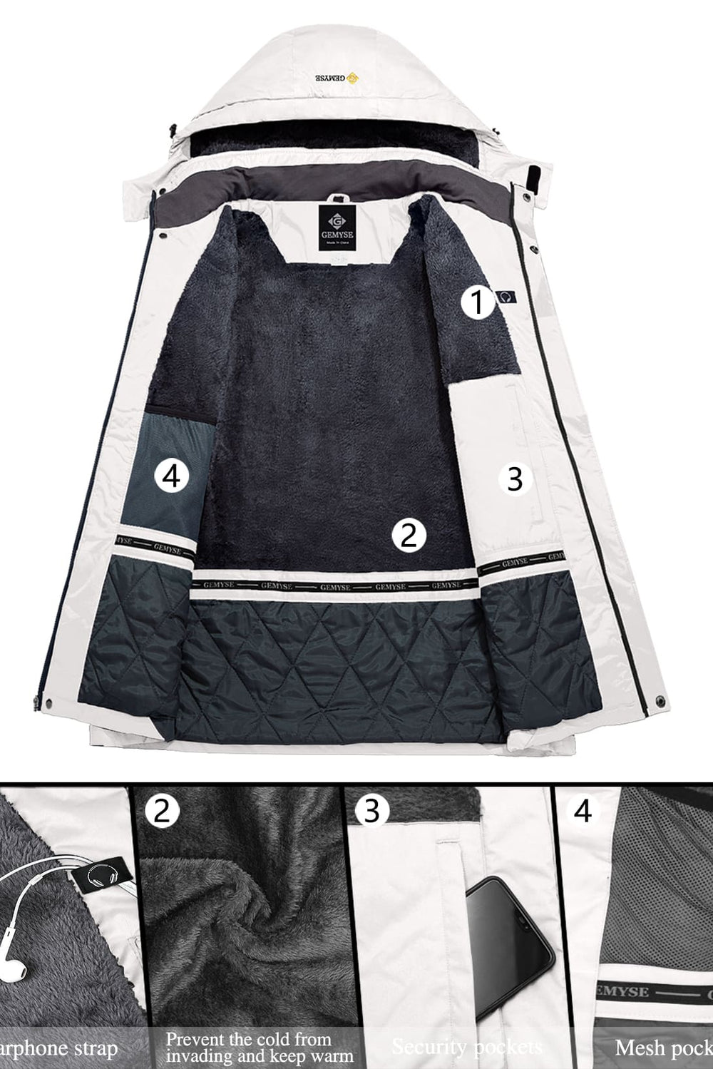 GEMYSE Women's Ski Snow Jacket Warm Winter Waterproof Coat Snowboard Rain Jacket Hooded Windproof Windbreaker