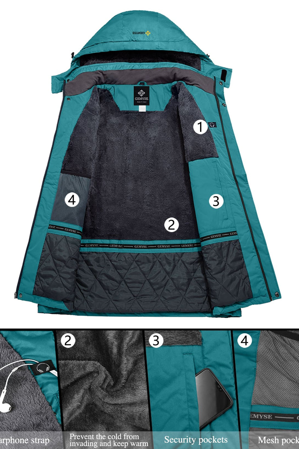 GEMYSE Women's Ski Snow Jacket Warm Winter Waterproof Coat Snowboard Rain Jacket Hooded Windproof Windbreaker