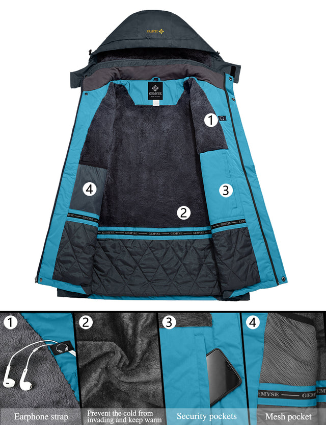 GEMYSE Women's Ski Snow Jacket Warm Winter Waterproof Coat Snowboard Rain Jacket Hooded Windproof Windbreaker