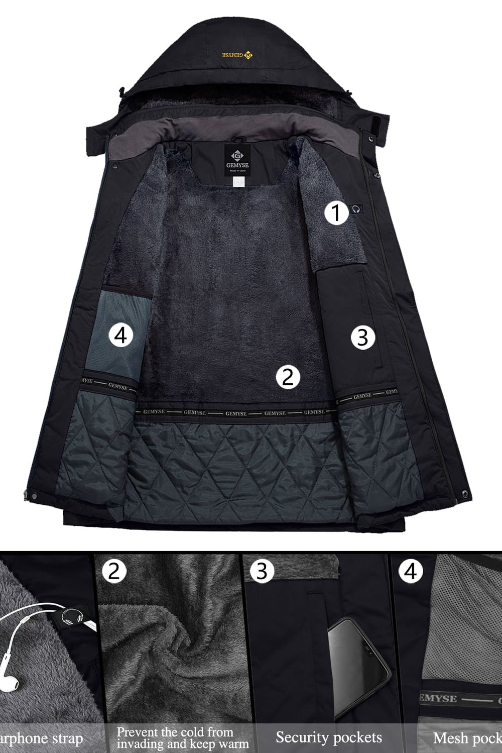 GEMYSE Women's Ski Snow Jacket Warm Winter Waterproof Coat Snowboard Rain Jacket Hooded Windproof Windbreaker