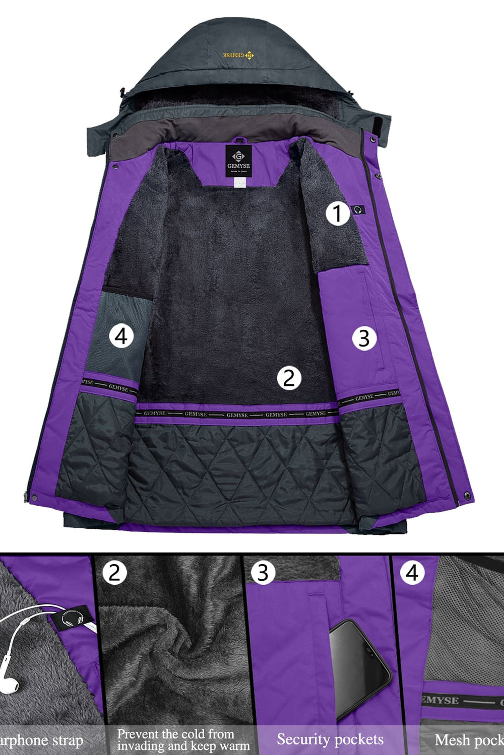 GEMYSE Women's Ski Snow Jacket Warm Winter Waterproof Coat Snowboard Rain Jacket Hooded Windproof Windbreaker