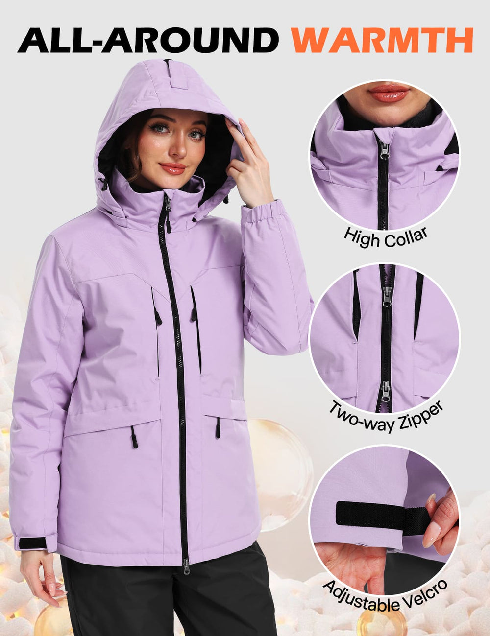 GEMYSE Women's Ski Jacket Waterproof Winter Snow Coat Warm Hooded Windbreaker Snowboarding Windproof Rain Jacket