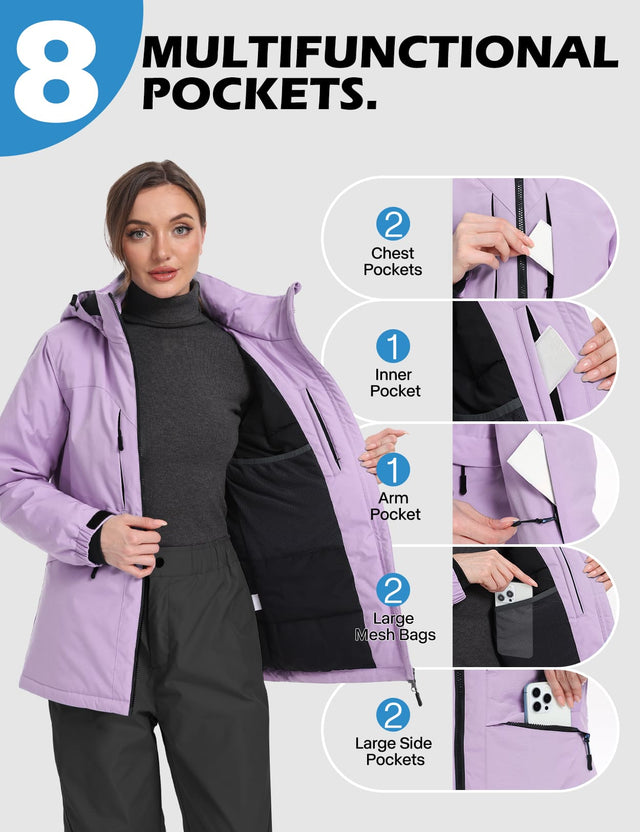 GEMYSE Women's Ski Jacket Waterproof Winter Snow Coat