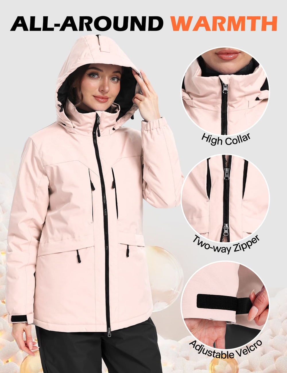 GEMYSE Women's Ski Jacket Waterproof Winter Snow Coat Warm Hooded Windbreaker Snowboarding Windproof Rain Jacket