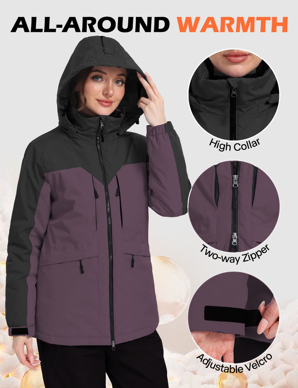 GEMYSE Women's Ski Jacket Waterproof Winter Snow Coat Warm Hooded Windbreaker Snowboarding Windproof Rain Jacket