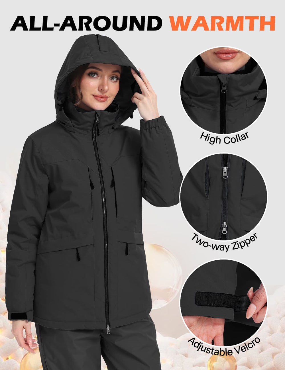 GEMYSE Women's Ski Jacket Waterproof Winter Snow Coat Warm Hooded Windbreaker Snowboarding Windproof Rain Jacket