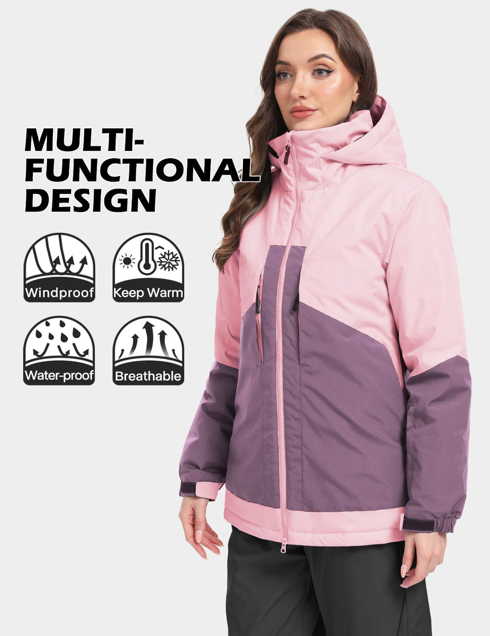 GEMYSE Women's Ski Jacket Waterproof Snow Jacket Windproof Warm Winter Coat Hooded Snowboarding Windbreaker