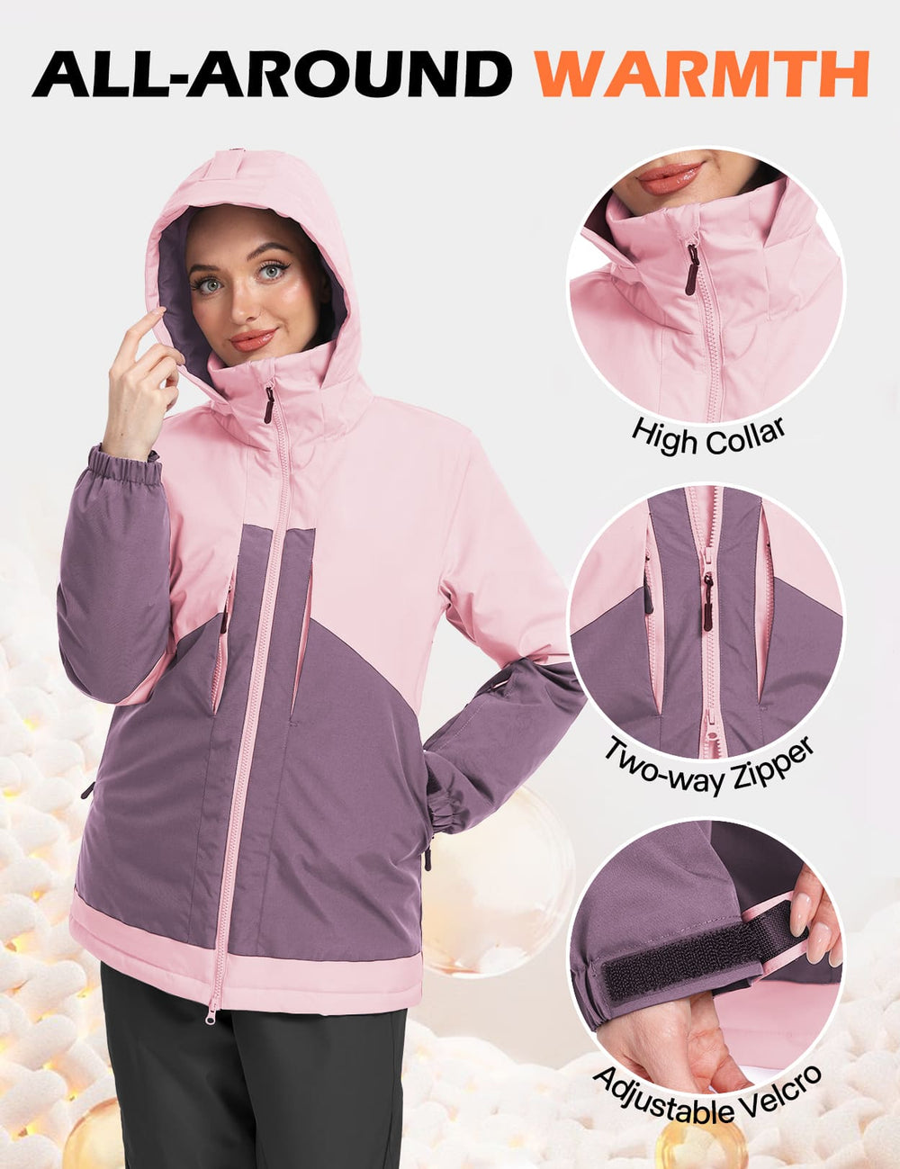 GEMYSE Women's Ski Jacket Waterproof Snow Jacket Windproof Warm Winter Coat Hooded Snowboarding Windbreaker