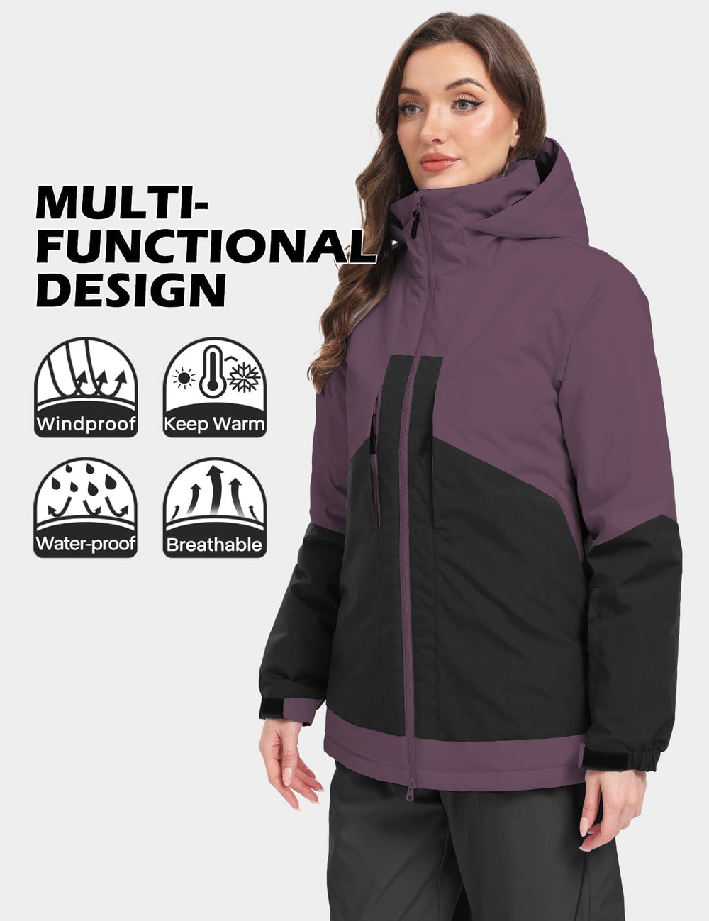 GEMYSE Women's Ski Jacket Waterproof Snow Jacket Windproof Warm Winter Coat Hooded Snowboarding Windbreaker