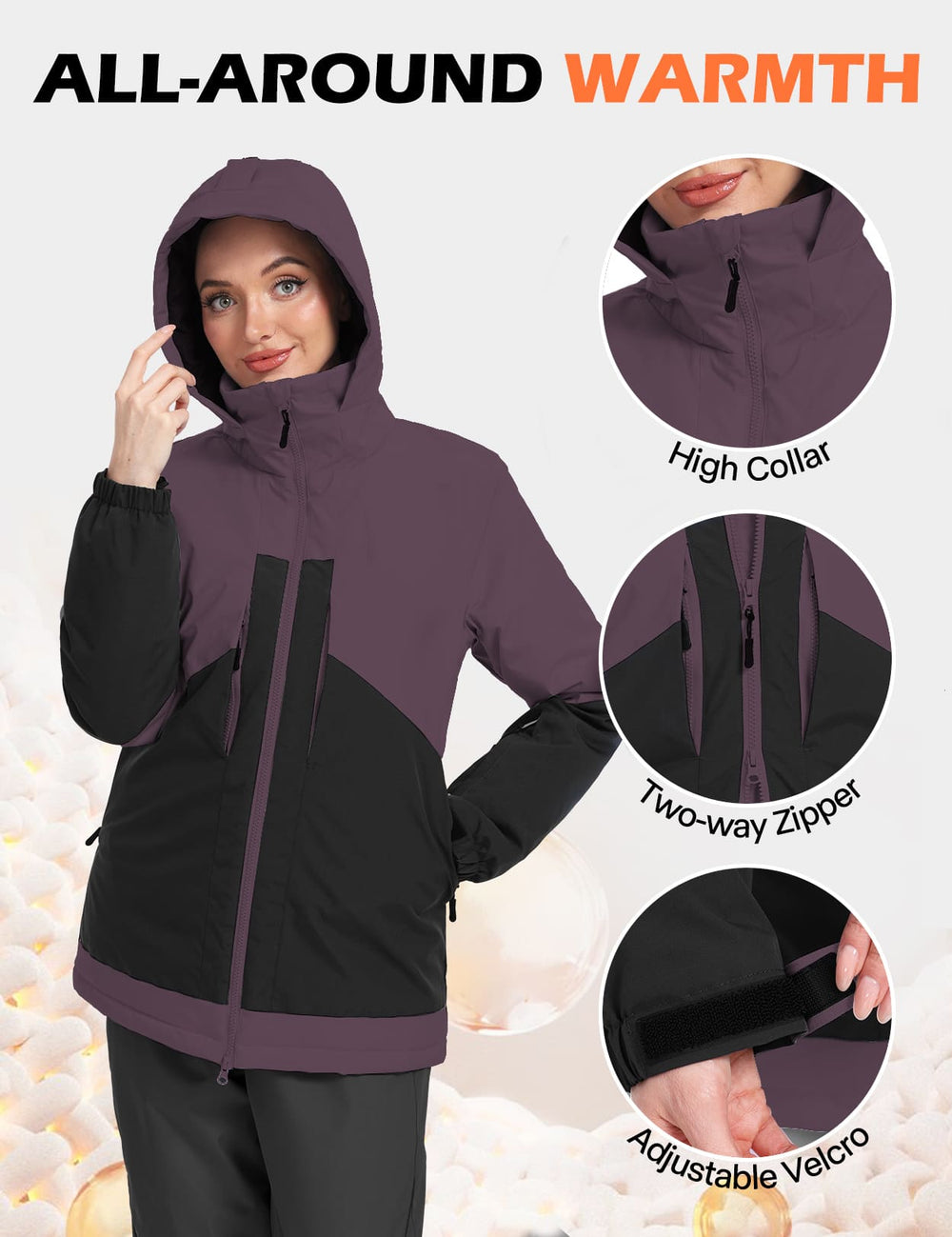 GEMYSE Women's Ski Jacket Waterproof Snow Jacket Windproof Warm Winter Coat Hooded Snowboarding Windbreaker