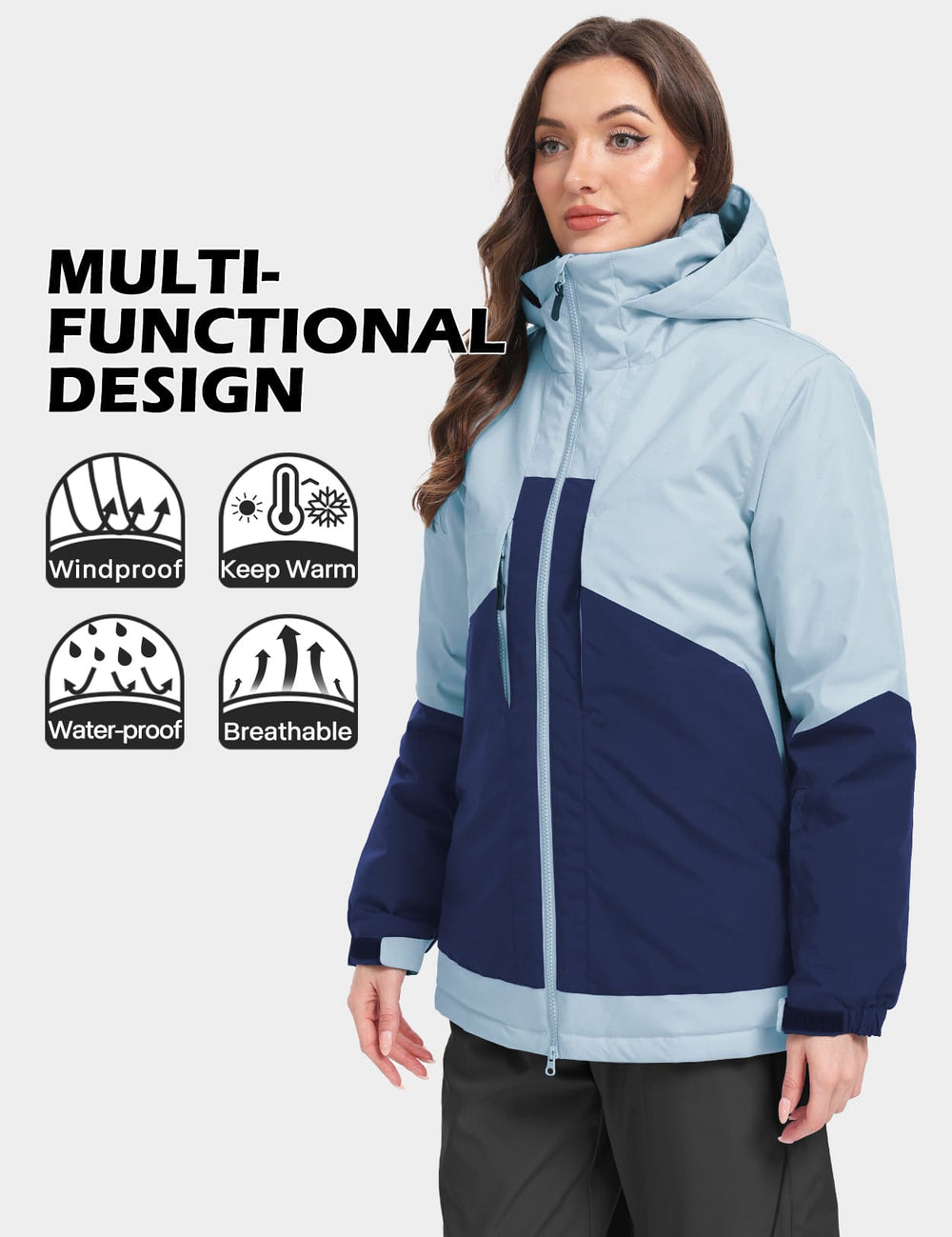 GEMYSE Women's Ski Jacket Waterproof Snow Jacket Windproof Warm Winter Coat Hooded Snowboarding Windbreaker