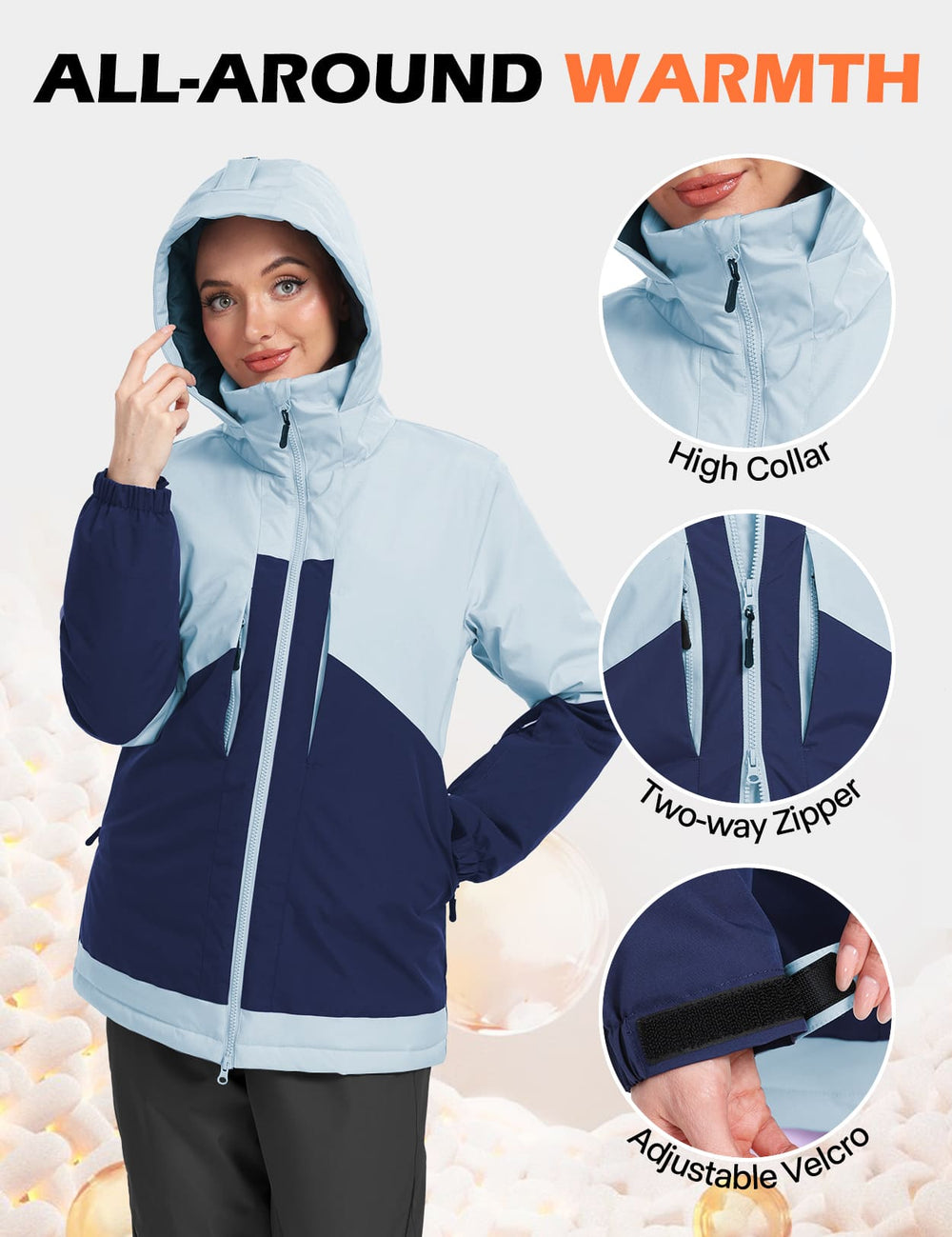 GEMYSE Women's Ski Jacket Waterproof Snow Jacket Windproof Warm Winter Coat Hooded Snowboarding Windbreaker