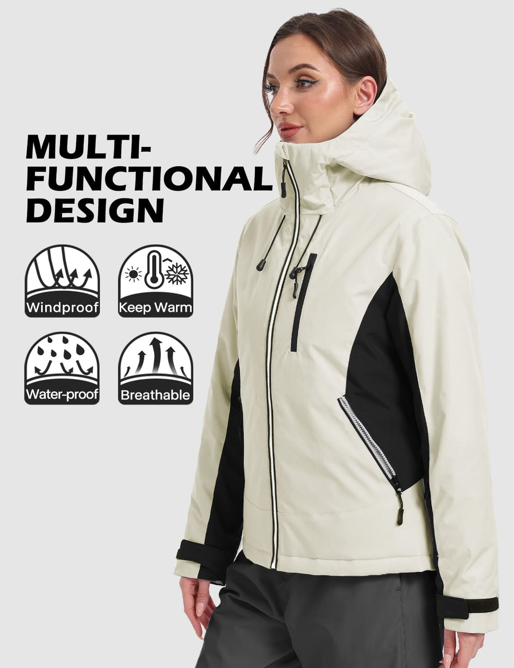 GEMYSE Women's Waterproof Winter Jacket Ski Snow Jacket Windproof Warm Rain Coat Insulated Sonwboard Hooded Jacket