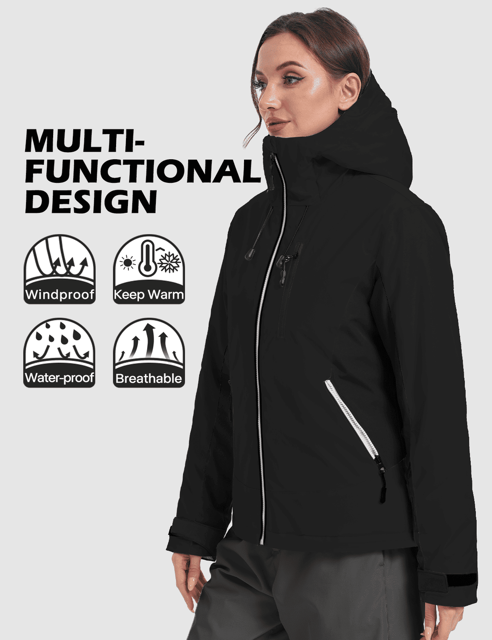 GEMYSE Women's Waterproof Winter Jacket Ski Snow Jacket Windproof Warm Rain Coat Insulated Sonwboard Hooded Jacket