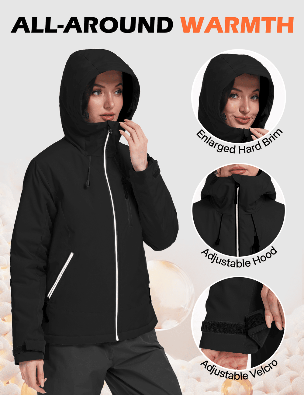 GEMYSE Women's Waterproof Winter Jacket Ski Snow Jacket Windproof Warm Rain Coat Insulated Sonwboard Hooded Jacket