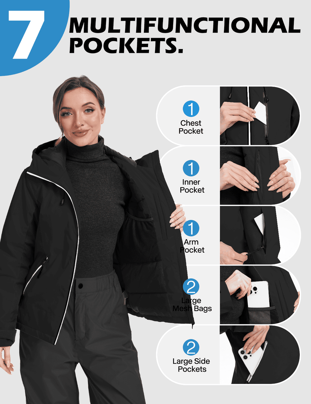 GEMYSE Women's Waterproof Winter Jacket Ski Snow Jacket Windproof Warm Rain Coat Insulated Sonwboard Hooded Jacket