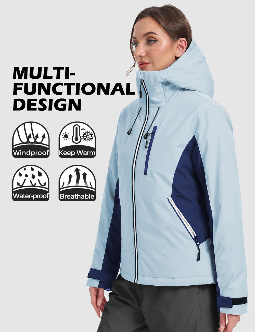 GEMYSE Women's Waterproof Winter Jacket Ski Snow Jacket Windproof Warm Rain Coat Insulated Sonwboard Hooded Jacket