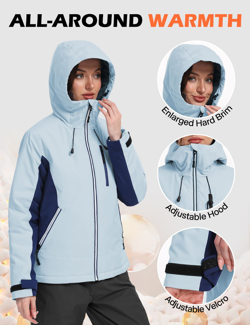 GEMYSE Women's Waterproof Winter Jacket Ski Snow Jacket Windproof Warm Rain Coat Insulated Sonwboard Hooded Jacket