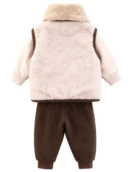 GEMYSE Toddler Clothes Sets 3-Piece : Faux-Fur Vest + Jackets + Pants Outfit for Baby Boys Girls, Fall Winter Baby Clothing Set