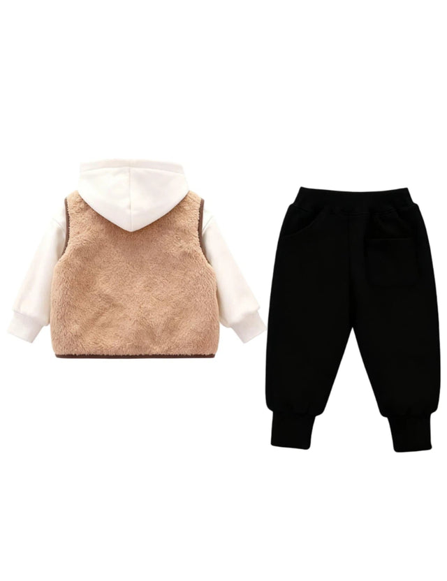 GEMYSE Toddler Clothes Sets 3-Piece : Faux-Fur Vest + Jackets + Pants Outfit for Baby Boys Girls, Fall Winter Baby Clothing Set