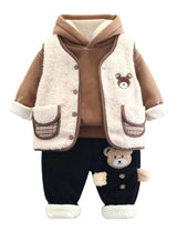 GEMYSE Toddler Clothes Sets 3-Piece : Faux-Fur Vest + Jackets + Pants Outfit for Baby Boys Girls, Fall Winter Baby Clothing Set