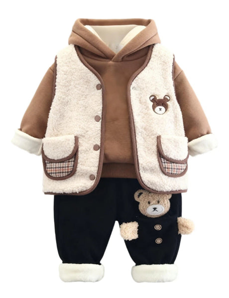 GEMYSE Toddler Clothes Sets 3-Piece : Faux-Fur Vest + Jackets + Pants Outfit for Baby Boys Girls, Fall Winter Baby Clothing Set