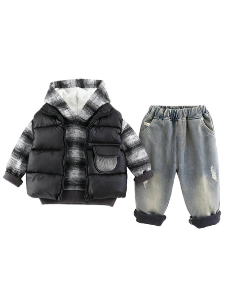 GEMYSE Toddler Clothes Sets 3-Piece : Faux-Fur Vest + Jackets + Pants Outfit for Baby Boys Girls, Fall Winter Baby Clothing Set