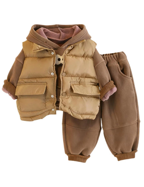 GEMYSE Toddler Clothes Sets 3-Piece : Faux-Fur Vest + Jackets + Pants Outfit for Baby Boys Girls, Fall Winter Baby Clothing Set