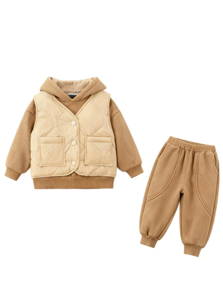 GEMYSE Toddler Clothes Sets 3-Piece : Faux-Fur Vest + Jackets + Pants Outfit for Baby Boys Girls, Fall Winter Baby Clothing Set