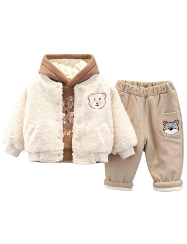 GEMYSE Toddler Clothes Sets 3-Piece : Coat + Sweatshirt + Pants Outfit for Baby Boys Girls, Winter Toddler Boy Clothing Set