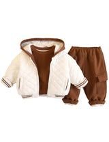 GEMYSE Toddler Clothes Sets 3-Piece : Coat + Sweatshirt + Pants Outfit for Baby Boys Girls, Winter Toddler Boy Clothing Set
