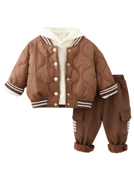 GEMYSE Toddler Clothes Sets 3-Piece : Coat + Sweatshirt + Pants Outfit for Baby Boys Girls, Winter Toddler Boy Clothing Set