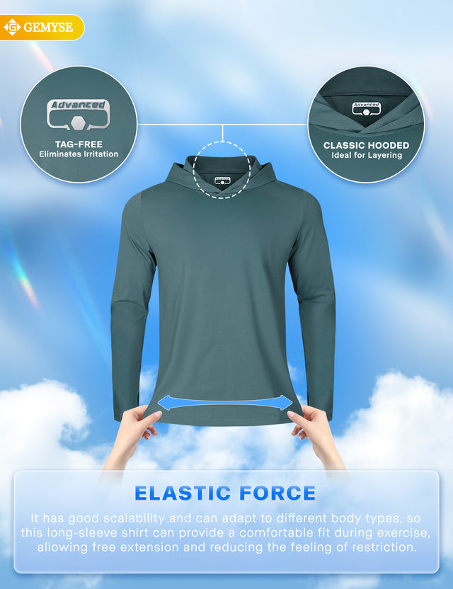 GEMYSE Sun Shirt UPF 50+ Men's Fishing Long Sleeve UV Protection Hoodie Hiking Rash Guard Athletic Running
