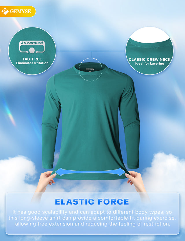 GEMYSE Men's Long Sleeve Shirts Sun Protection Athletic Breathable Moisture Wicking Rash Guard Shirt for Fishing Workout