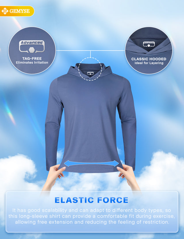 GEMYSE Sun Shirt UPF 50+ Men's Fishing Long Sleeve UV Protection Hoodie Hiking Rash Guard Athletic Running