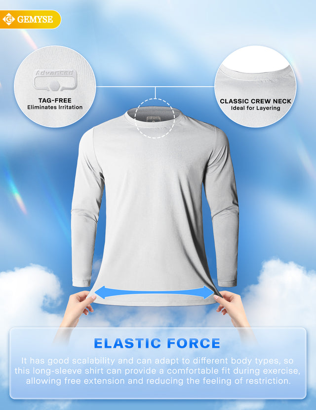 GEMYSE Men's Long Sleeve Shirts Sun Protection Athletic Breathable Moisture Wicking Rash Guard Shirt for Fishing Workout