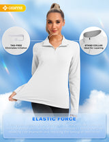 GEMYSE Women's 1/4 Zip Pullover Shirts Long Sleeve Workout Tops Quick Dry Casual Rash Guard Shirts