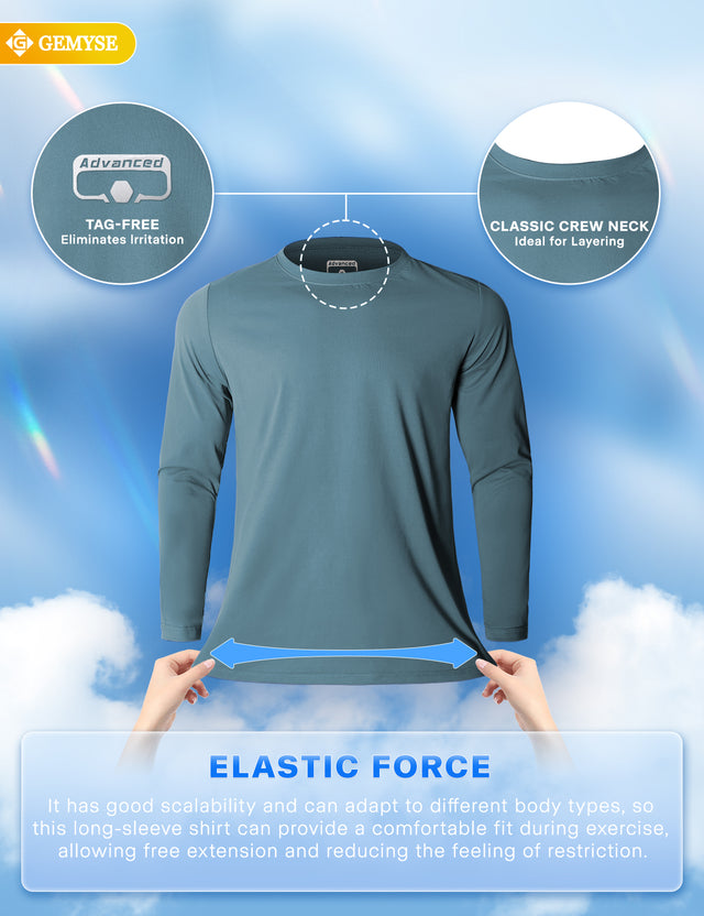 GEMYSE Men's Long Sleeve Shirts Sun Protection Athletic Breathable Moisture Wicking Rash Guard Shirt for Fishing Workout