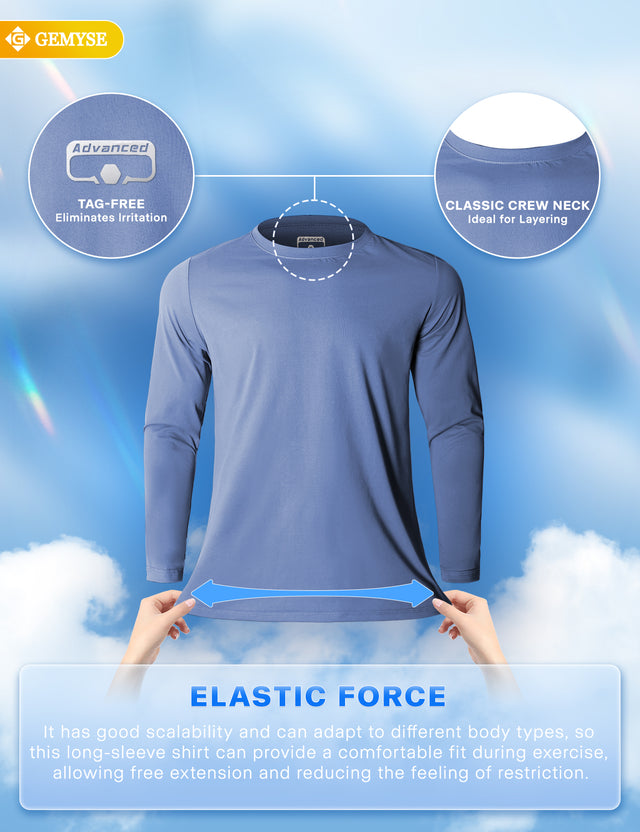 GEMYSE Men's Long Sleeve Shirts Sun Protection Athletic Breathable Moisture Wicking Rash Guard Shirt for Fishing Workout