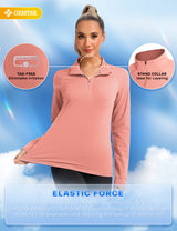 GEMYSE Women's 1/4 Zip Pullover Shirts Long Sleeve Workout Tops Quick Dry Casual Rash Guard Shirts