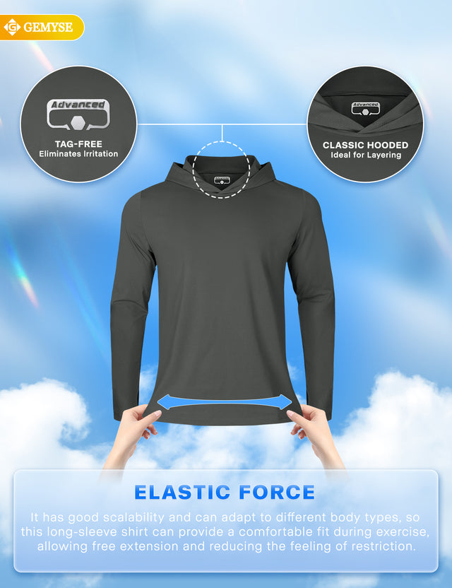 GEMYSE Sun Shirt UPF 50+ Men's Fishing Long Sleeve UV Protection Hoodie Hiking Rash Guard Athletic Running