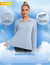 GEMYSE Women's 1/4 Zip Pullover Shirts Long Sleeve Workout Tops Quick Dry Casual Rash Guard Shirts