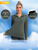 GEMYSE Women's 1/4 Zip Pullover Shirts Long Sleeve Workout Tops Quick Dry Casual Rash Guard Shirts