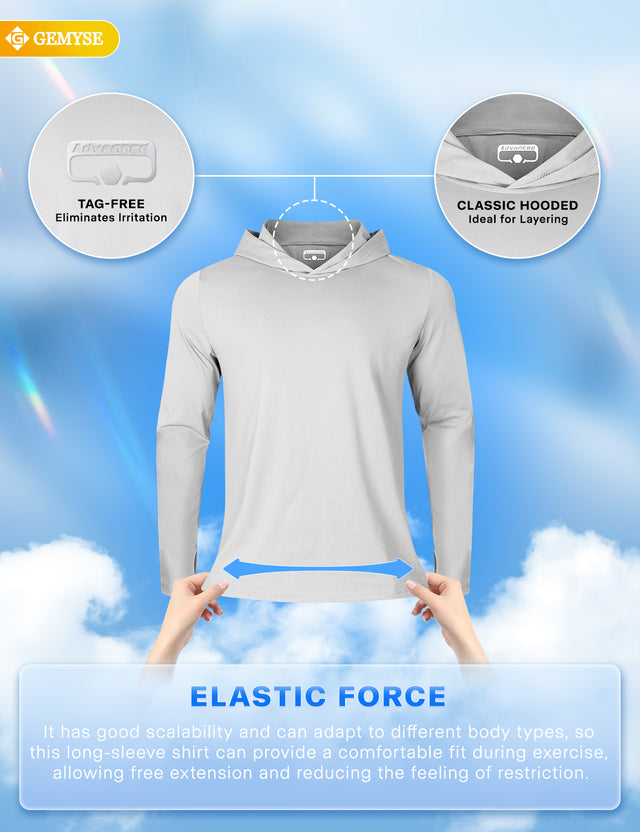 GEMYSE Sun Shirt UPF 50+ Men's Fishing Long Sleeve UV Protection Hoodie Hiking Rash Guard Athletic Running