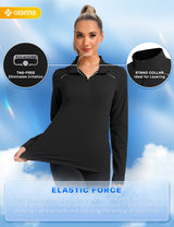 GEMYSE Women's 1/4 Zip Pullover Shirts Long Sleeve Workout Tops Quick Dry Casual Rash Guard Shirts