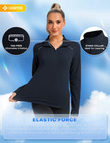 GEMYSE Women's 1/4 Zip Pullover Shirts Long Sleeve Workout Tops Quick Dry Casual Rash Guard Shirts