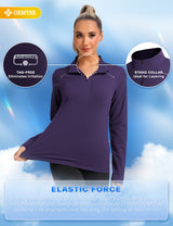 GEMYSE Women's 1/4 Zip Pullover Shirts Long Sleeve Workout Tops Quick Dry Casual Rash Guard Shirts